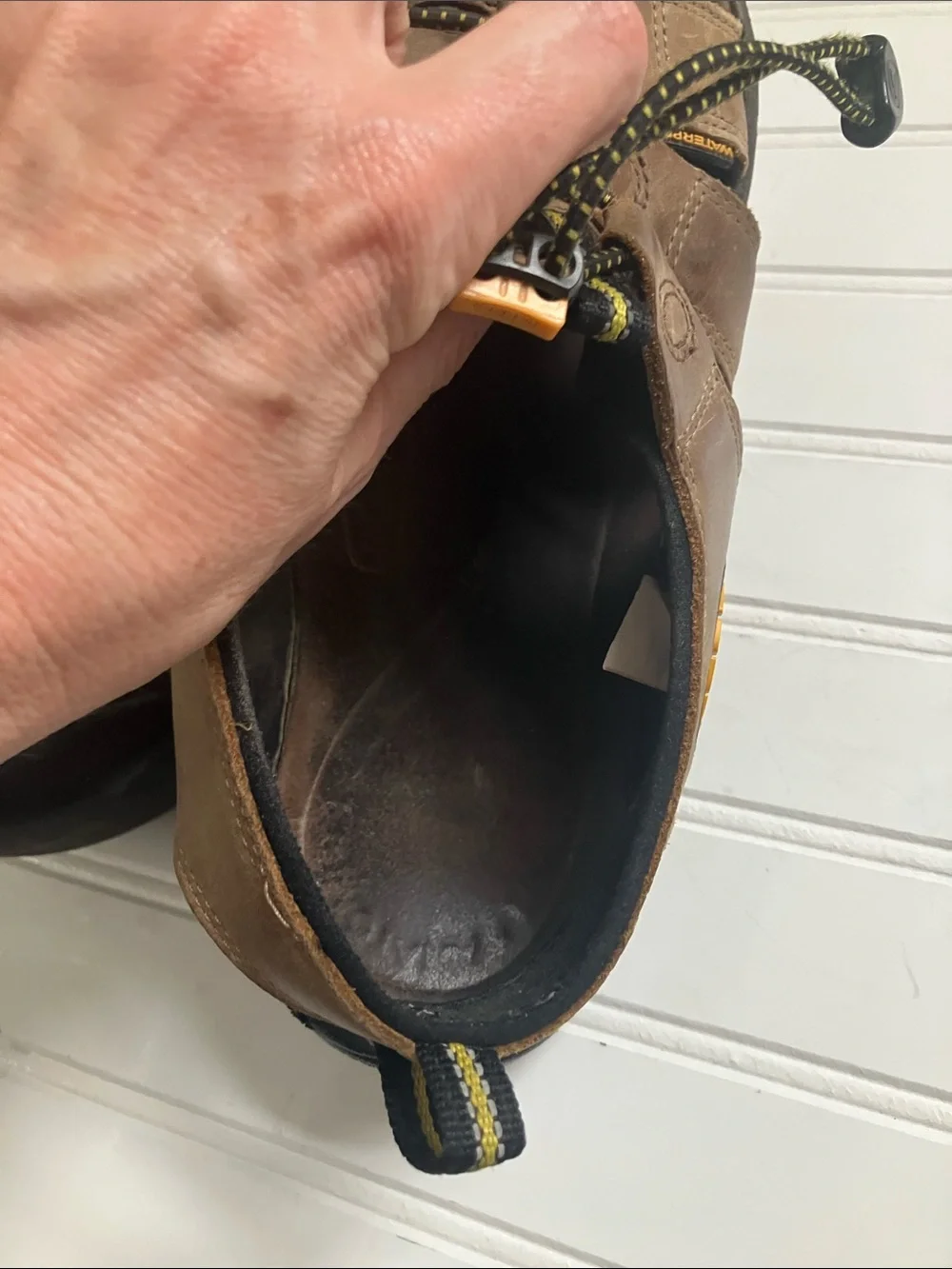 KEEN Brown Leather Outdoor Sandal with Black Sole and Yellow Accents